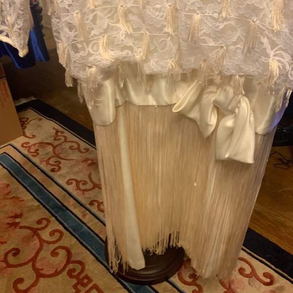 Creme Satin/Lace Fringe Dress - Picture 7 of 7